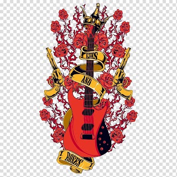 Guns and Roses logo , Guitar Illustration, Rock transparent background PNG clipart