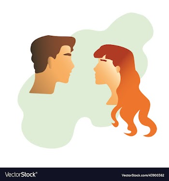guy and girl turned to each other in profile