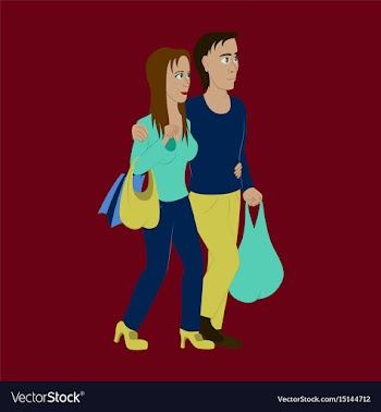 Guy and girl with shopping bags vector image