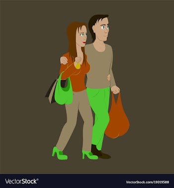 Guy and girl with shopping bags vector image