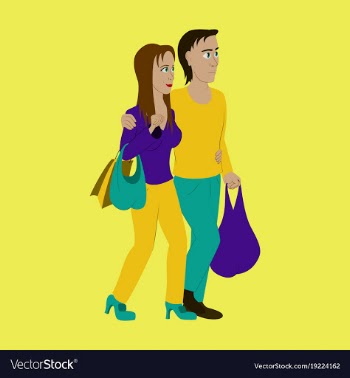 Guy and girl with shopping bags vector image