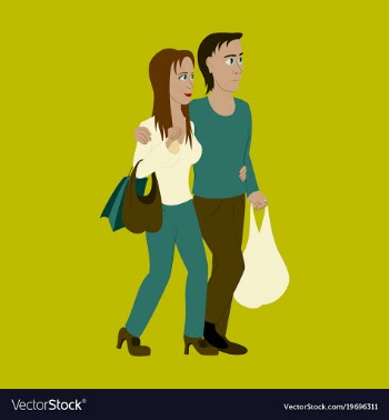 Guy and girl with shopping bags vector image