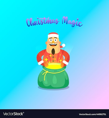 guy christmas outfit with open shining magic bag