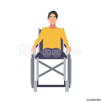 Guy without legs sitting in wheelchair isolated on white background