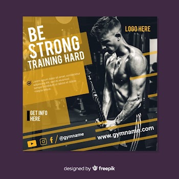 Gym banner or square flyer template with photo Free Vector