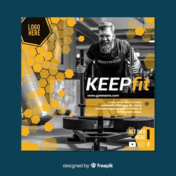 Gym banner or square flyer template with photo Free Vector