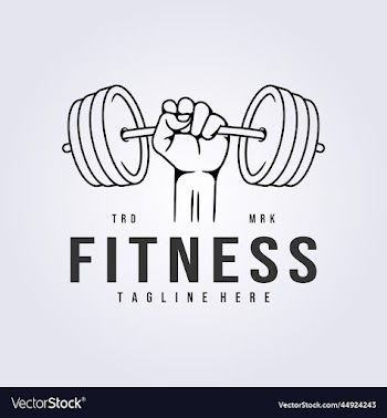 gym fitness holding barbell logo linear