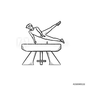 Gymnast performing on vaulting horse hand drawn outline doodle icon