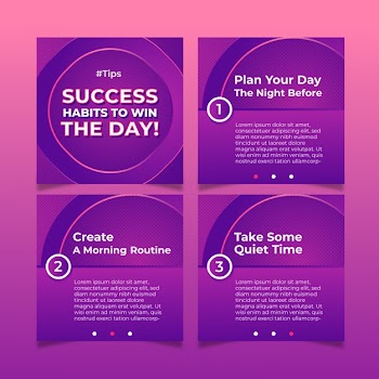 Habits tips on instagram posts set Free Vector