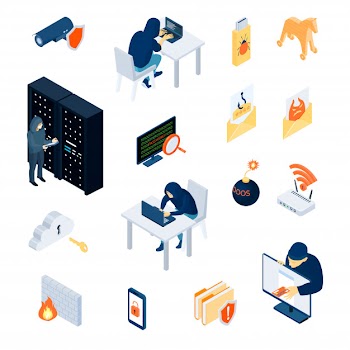 Hacker isometric elements set Free Vector