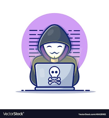 hacker operating laptop cartoon