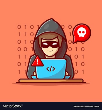 hacker operating laptop cartoon
