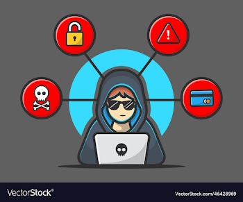 hacker operating laptop cartoon