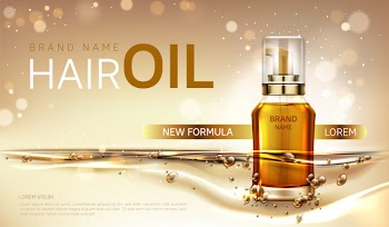 Hair oil cosmetics bottle ad vector banner Free Vector
