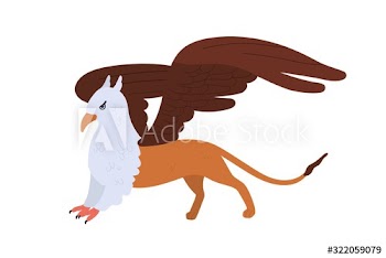 Half bald eagle and lion mythical creature isolated on white background