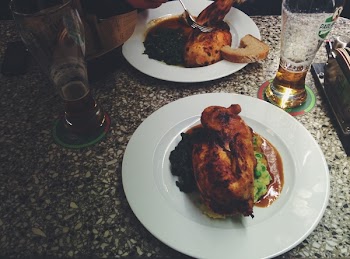Half of a chicken in a restaurant 