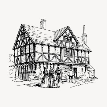 Half-timber house clipart, vintage architecture | Free Vector - rawpixel