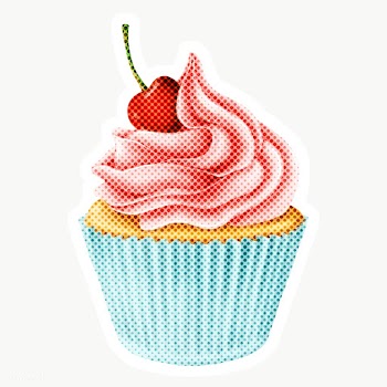 Halftone cherry cupcake sticker overlay with white border | Free  transparent png - 2340456