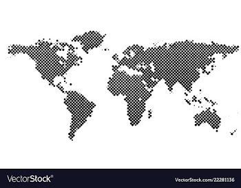 Halftone circle pattern world map background vector image