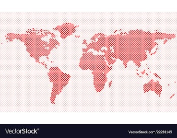 Halftone circle pattern world map background vector image