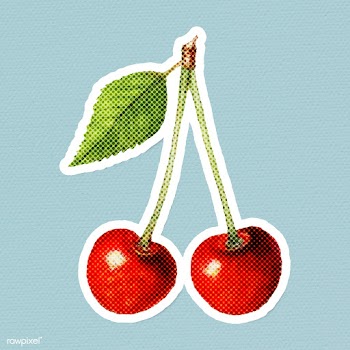 Halftone red cherry sticker with a white border | Free  illustration - 2351226