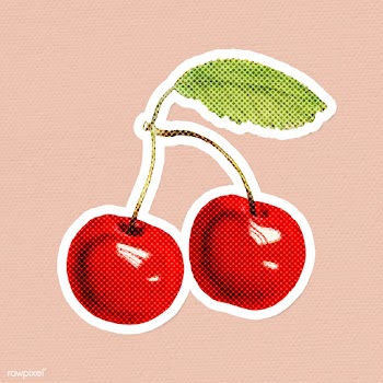 Halftone red cherry sticker with a white border | Free  illustration - 2351235