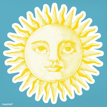 Halftone sun with a face sticker  with a white border | Free  illustration - 2352129