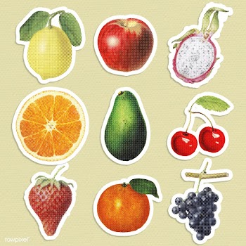 Halftone tropical fruit sticker set  with a white border | Free  illustration - 2383522