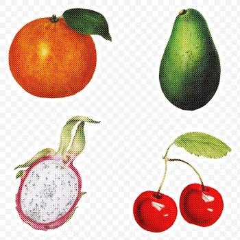 Halftone tropical fruit sticker set  with a white border | Free  transparent png - 2383525