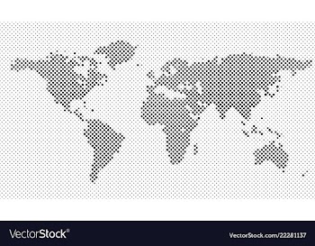 Halftone world map background - circle pattern vector image