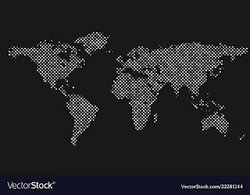 Halftone world map background - circle pattern vector image