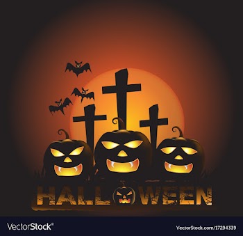 Halloween background with three pumpkin ghost vector image