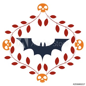 halloween bat with skulls and leafs