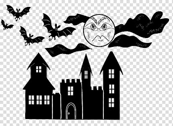 Halloween , black haunted house with bats illustration transparent background PNG clipart
