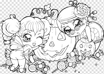 Halloween Candies get ready, girl standing beside pumpkin draiwing transparent background PNG clipart