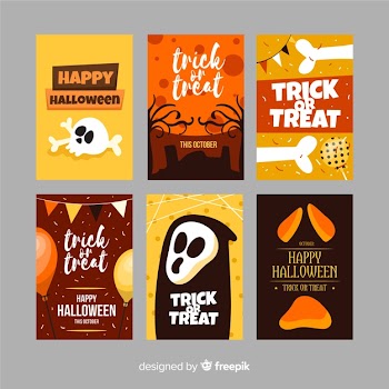 Halloween card collection on flat design Free Vector
