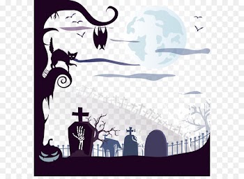 Halloween Cemetery Euclidean vector Illustration - Vector Halloween graveyard and a black cat skeleton 