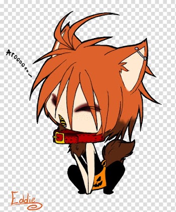 Halloween Chibis: The Wolf, brown-haired cat girl with red leather choker illustration transparent background PNG clipart