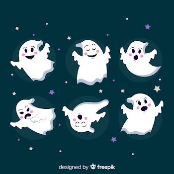 Halloween collection with ghosts on flat design Free Vector