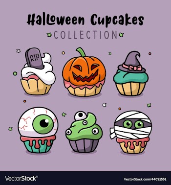 halloween cupcake set cartoon collection flat des