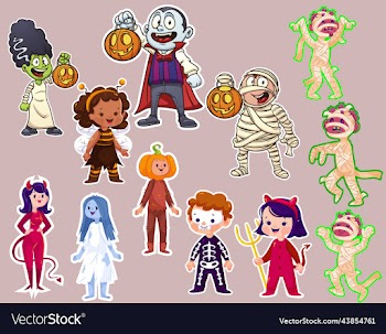 halloween cute cartoon character icon set