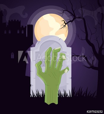 halloween dark cemetery scene with zombie hand