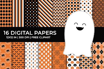 Halloween Digital Papers Set, Free Ghost Clipart