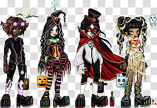 Halloween Dolls , four cartoon characters illustration transparent background PNG clipart