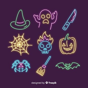 Halloween element neon sign collection Free Vector