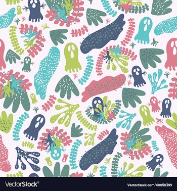 halloween ghost in jungle seamless pattern