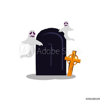 halloween ghosts with tomb and cross
