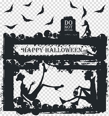 Halloween Greeting card Illustration, Black Skull transparent background PNG clipart