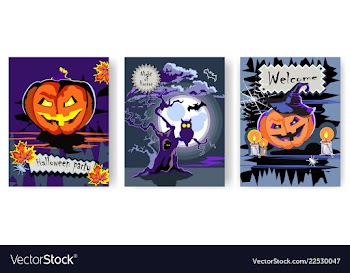 Halloween greeting cards set vector image