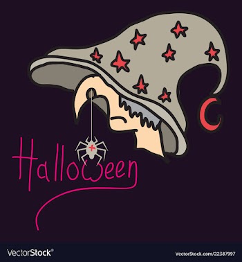 Halloween grungy witch in hat lettering greeting vector image